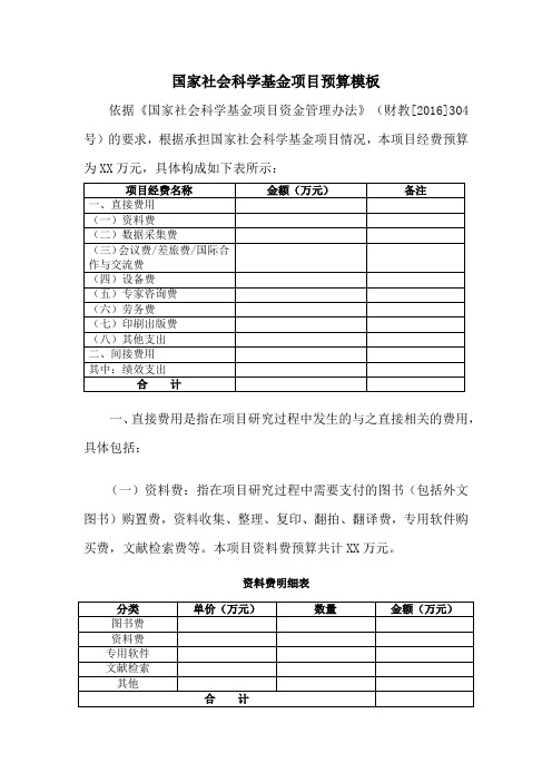 2.3国家社会科学基金项目预算模板