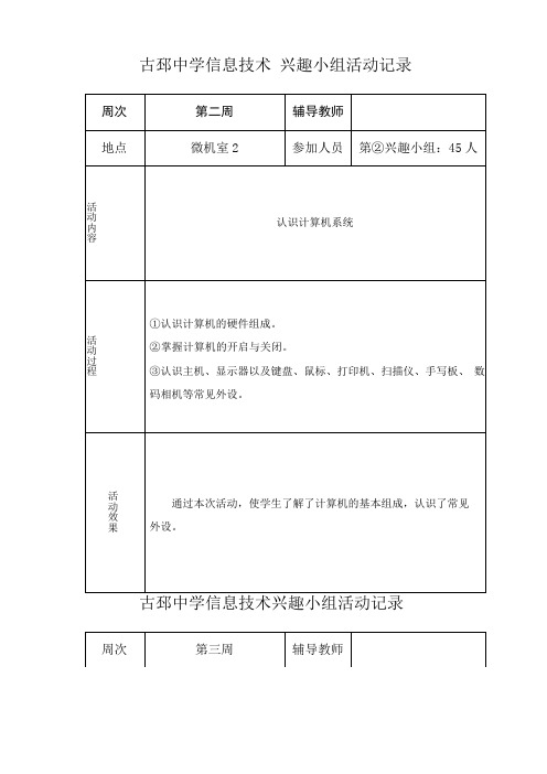 信息技术兴趣小组活动记录