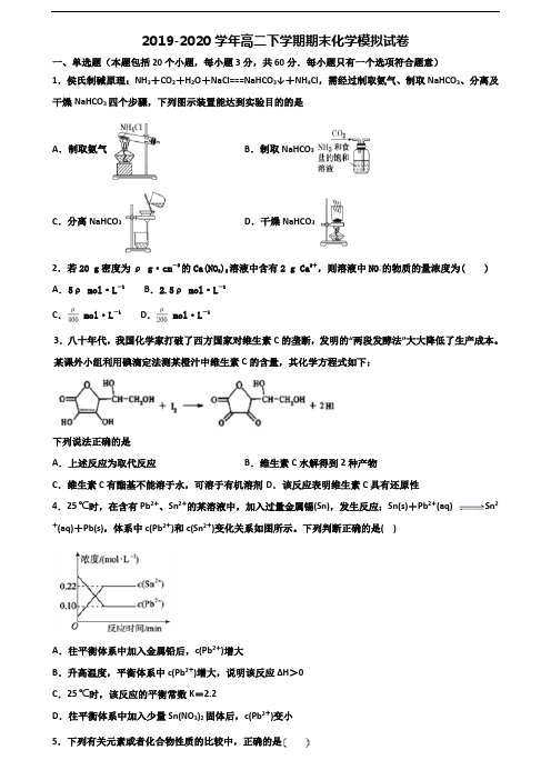 2019-2020学年宁波市高二化学下学期期末综合测试试题