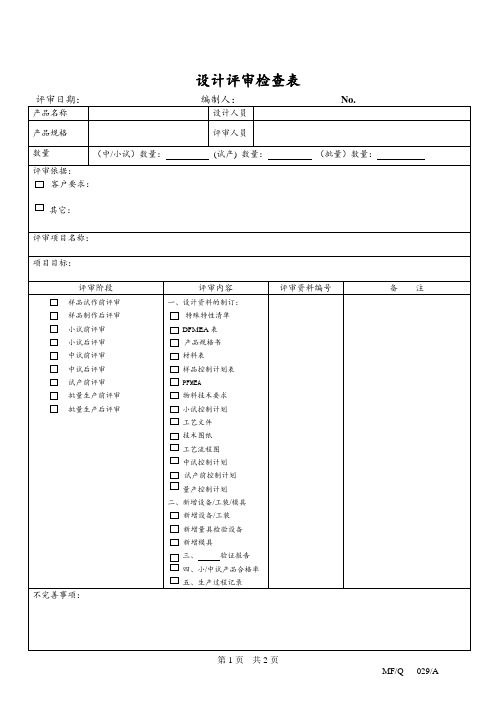 设计评审检查表