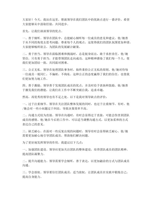 评价领导优缺点的发言稿