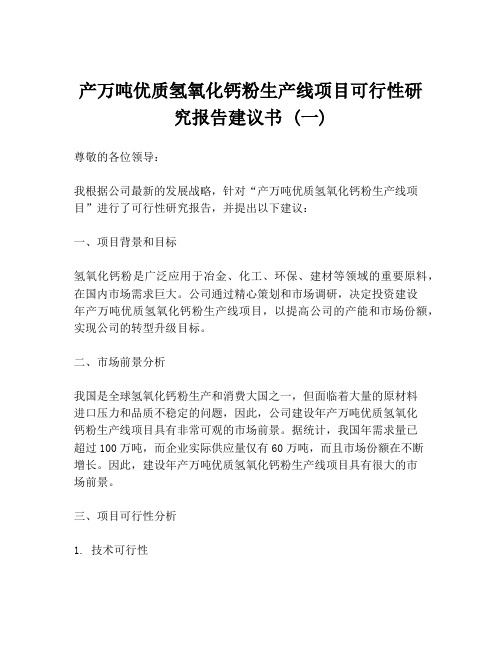 产万吨优质氢氧化钙粉生产线项目可行性研究报告建议书 (一)