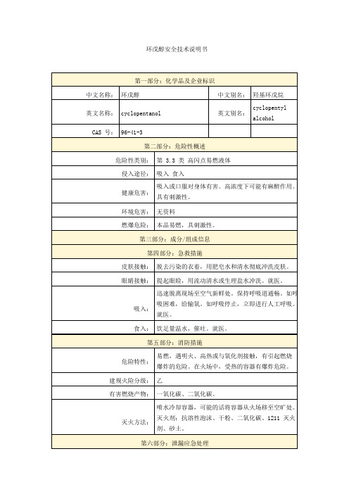 环戊醇安全技术说明书