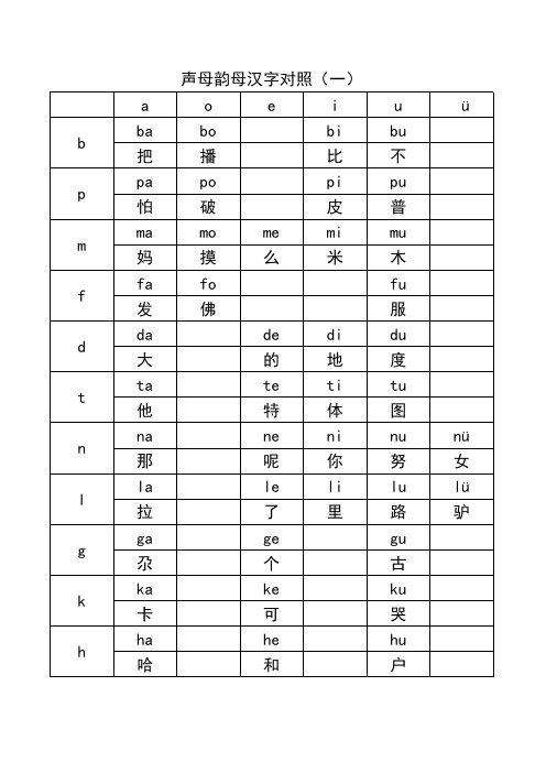 声母韵母组合汉字对照