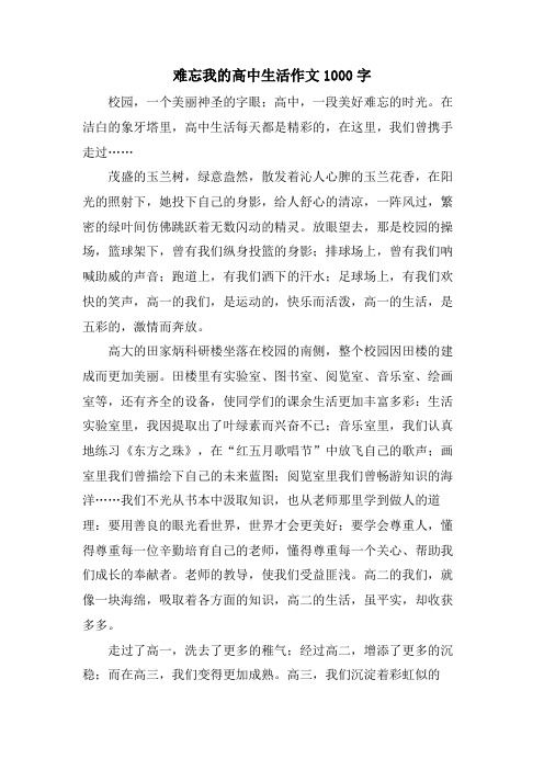 难忘我的高中生活作文1000字