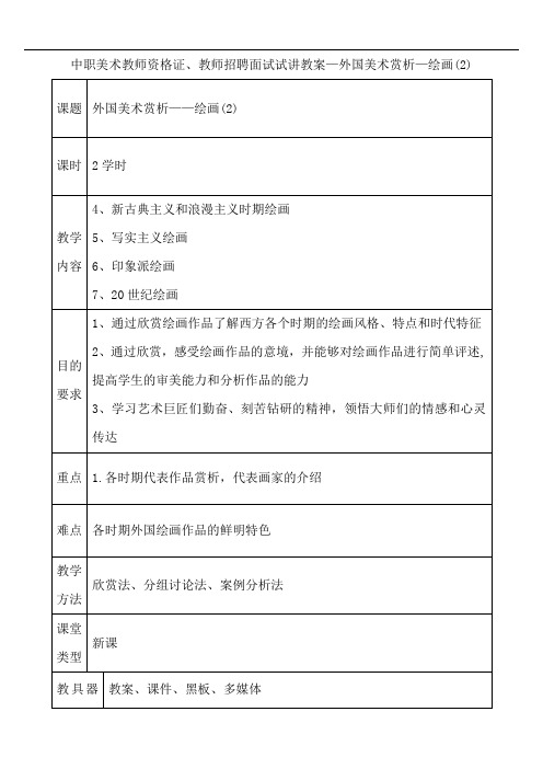 中职美术教师资格证、教师招聘面试试讲教案—外国美术赏析—绘画(2)