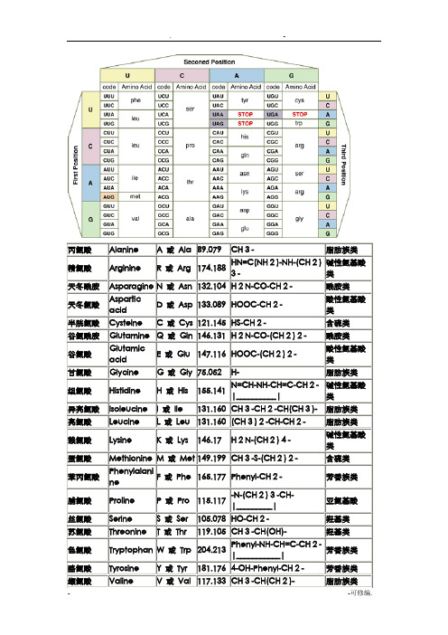 氨基酸密码子对照表