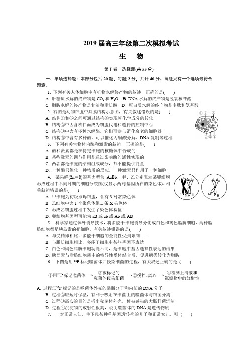 江苏省南通七市2019届高三第二次模拟考试生物试卷含答案