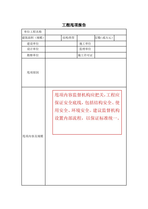 附表11 单位工程甩项报告
