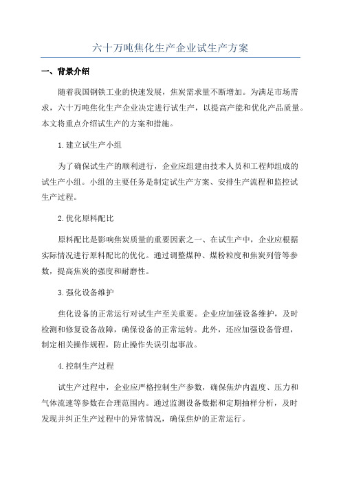 六十万吨焦化生产企业试生产方案