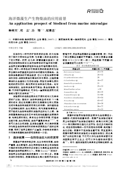 海洋微藻生产生物柴油的应用前景