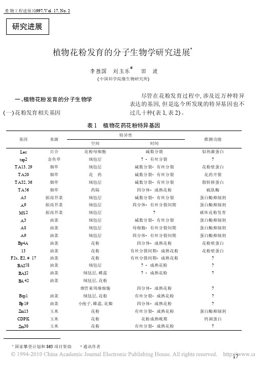 植物花粉发育的分子生物学研究进展