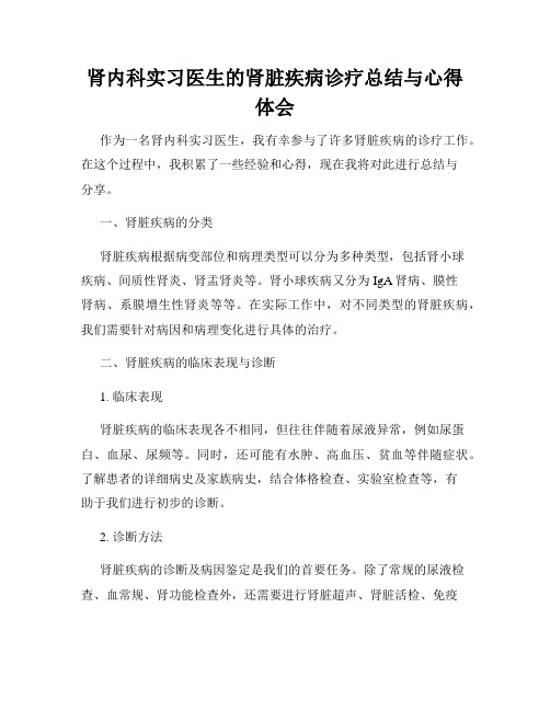 肾内科实习医生的肾脏疾病诊疗总结与心得体会