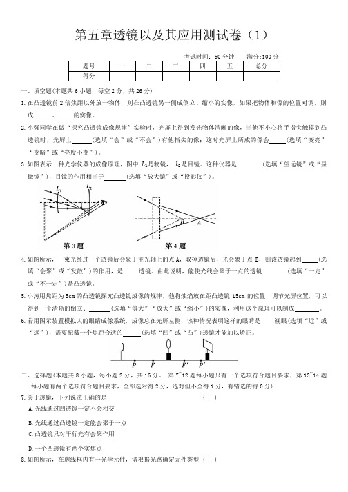 2024-2025学年八年级上册物理第五章透镜以及其应用测试卷(含答案)