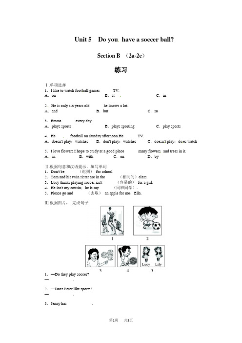 新目标七年级上Unit5 Section B(2a-2c)课后训练及答案