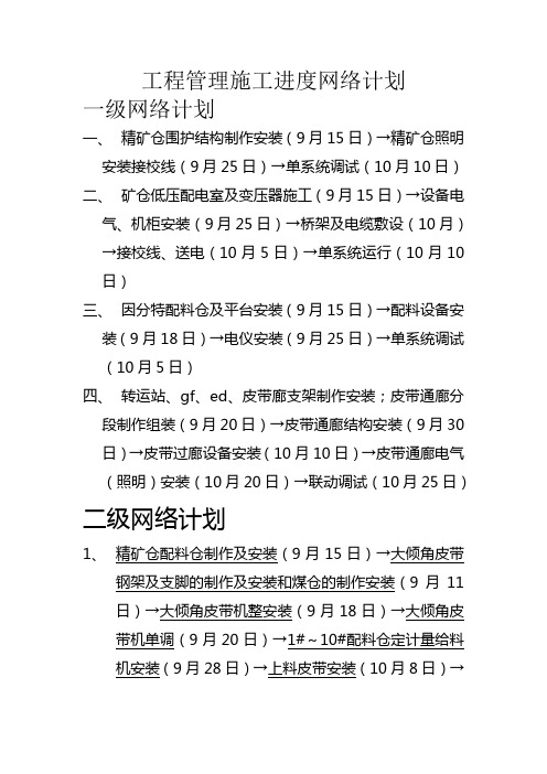 工程管理施工进度二级网络计划