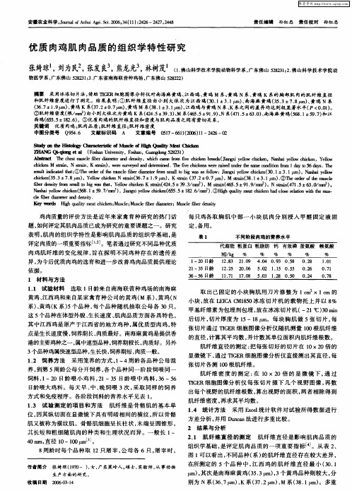 优质肉鸡肌肉品质的组织学特性研究