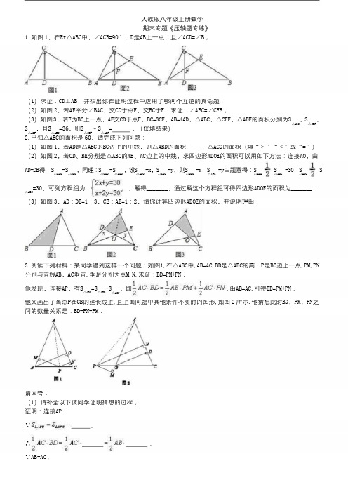 人教版八年级上册数学   期末专题《压轴题专练》(含答案)