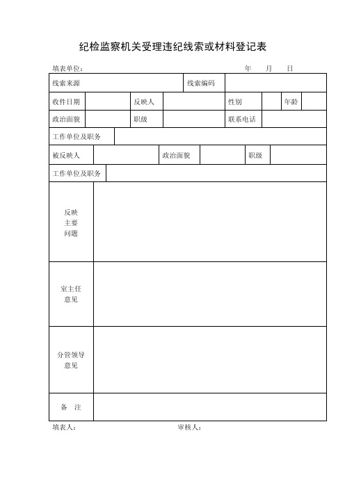 纪检监察机关受理违纪线索或材料登记表（新版）