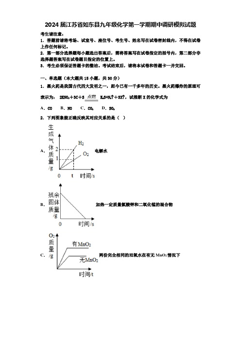 2024届江苏省如东县九年级化学第一学期期中调研模拟试题含答案解析