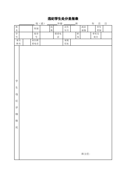 违纪学生处分呈报表