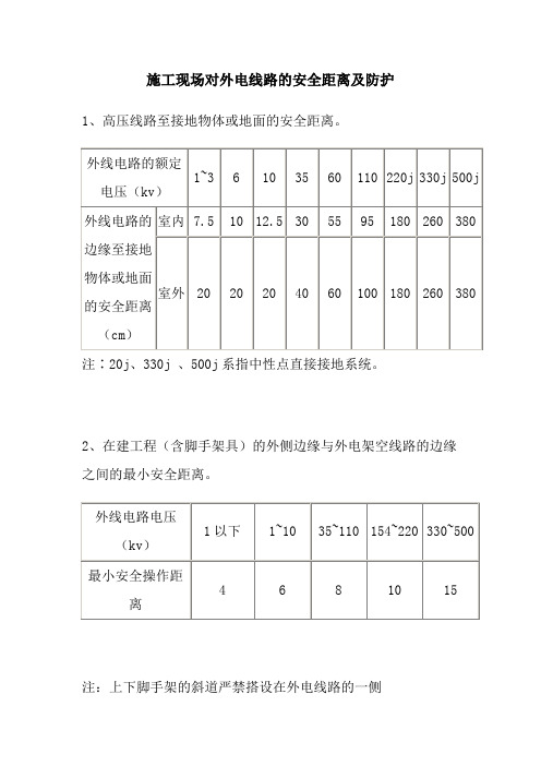 施工现场对外电线路的安全距离及防护