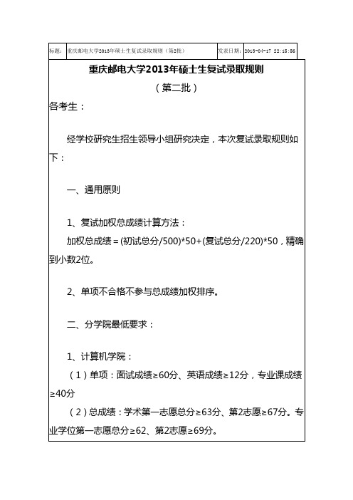 重庆邮电大学复试录取原则