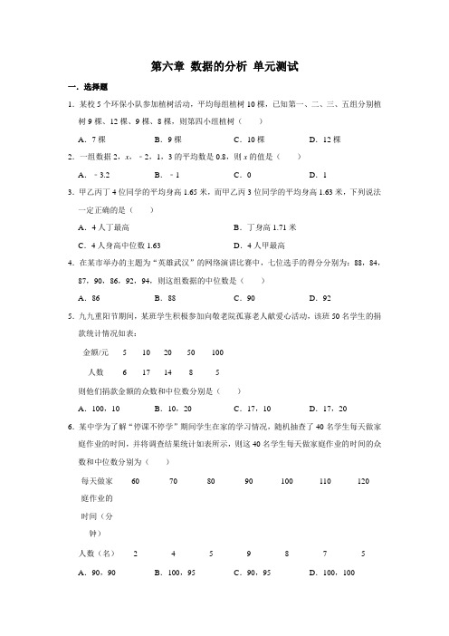 北师大版八年级上册数学 第六章 数据的分析 单元测试(含解析)