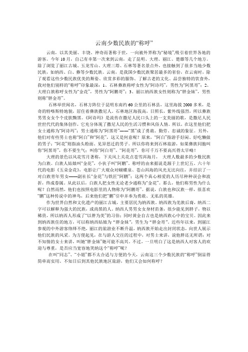 云南少数民族的称呼