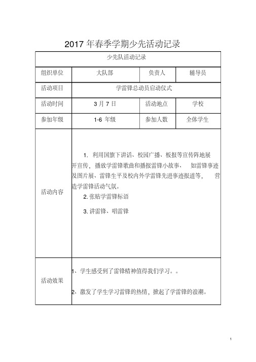 2020年最新春季学期少先队活动记录