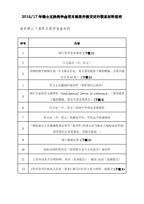 201617年瑞士互换奖学金项目填报并提交对外联系材料说明