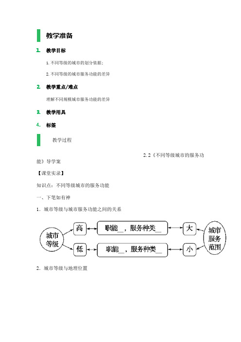 高中地理人教版必修2教案设计-第二章第二节-不同等级城市的服务功能