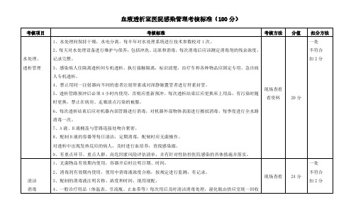 血液透析室医院感染管理考核标准(医疗质量管理考核标准)