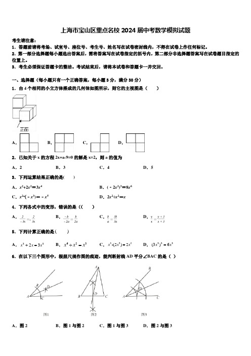 上海市宝山区重点名校2024届中考数学模拟试题含解析