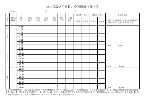 热水采暖锅炉运行、交接班及检查记录