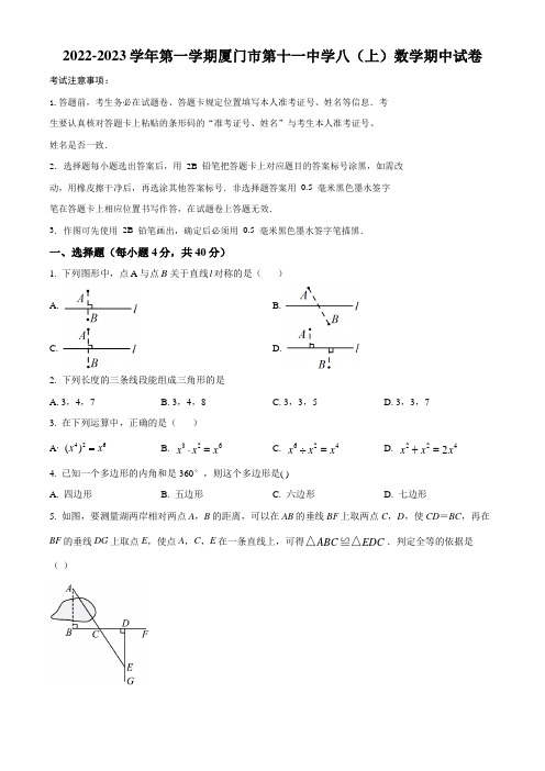 福建省厦门市第十一中学2022-2023学年八年级上学期数学期中试卷(含答案)