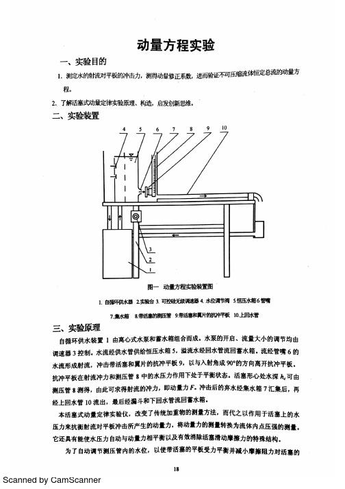 同济大学流体力学实验 动量方程实验报告