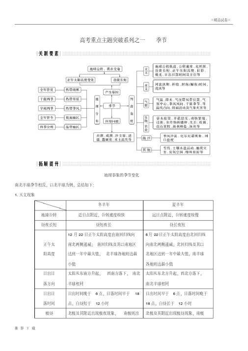 精品2019版高考地理二轮复习高考重点主题突破系列之一季节学案