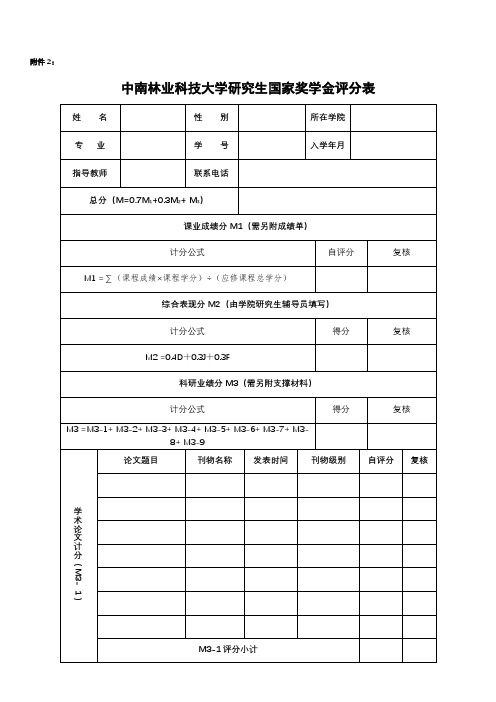 中南林业科技大学研究生国家奖学金评分表【模板】