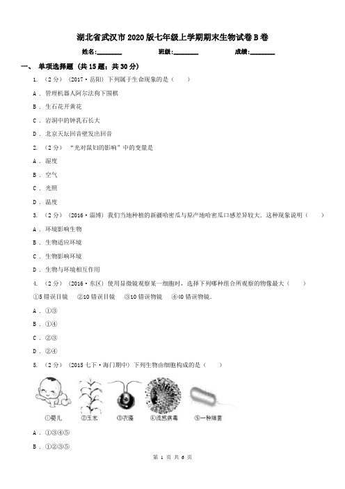 湖北省武汉市2020版七年级上学期期末生物试卷B卷