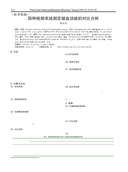 四种检测系统测定凝血功能的对比分析