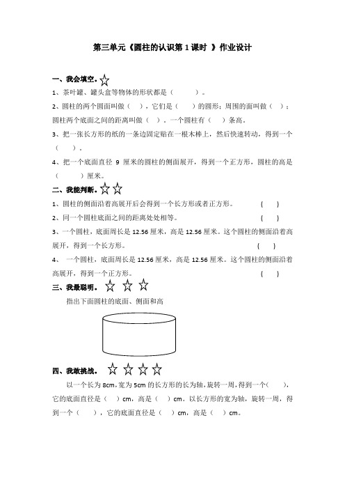 人教版六年级数学下册第三单元圆柱和圆锥(9课时) 作业设计