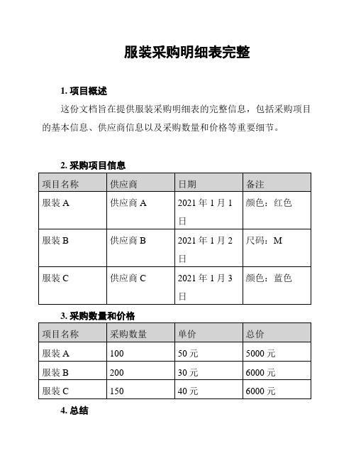 服装采购明细表完整