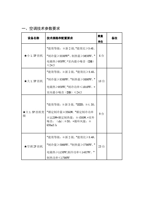 一、空调技术参数要求