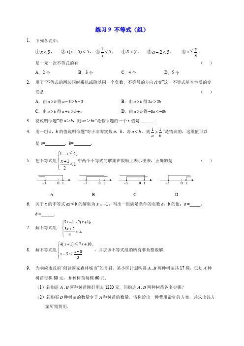 人大附中初三数学基础练习9-不等式(组)(学生版)