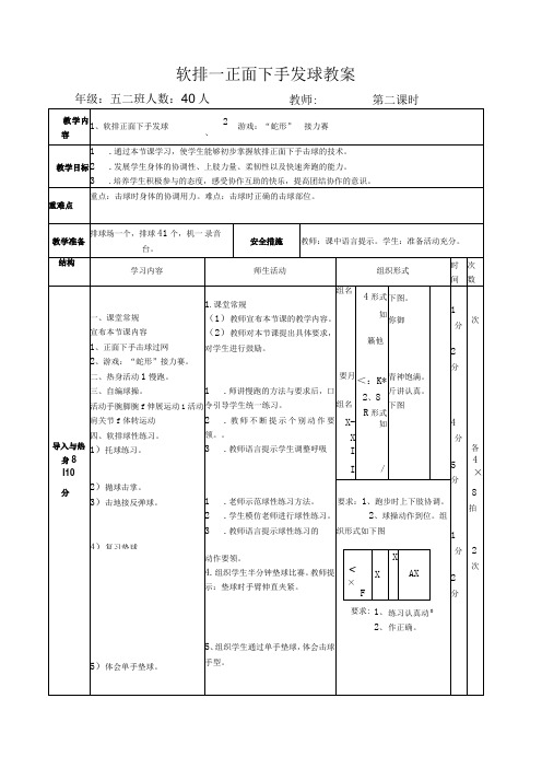 水平三五年级体育《排球正面下手发球》公开课教案