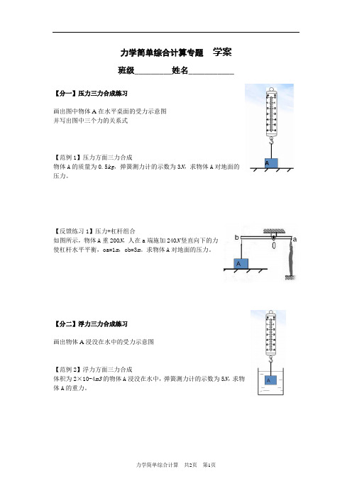 青岛物理中考力学简单综合计算专题 学案