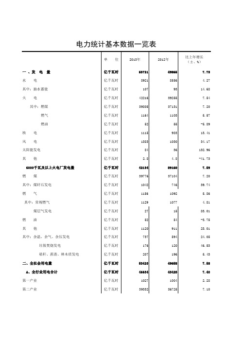 2013年全国电力数据