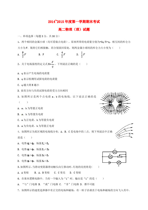 黑龙江省鸡西市第十九中学高二物理上学期期末考试试题