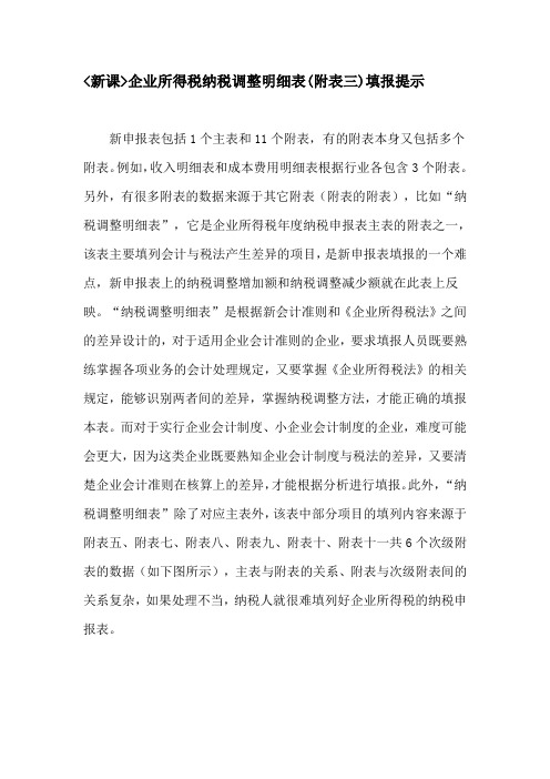 企业所得税纳税调整明细表(附表三)填报提示